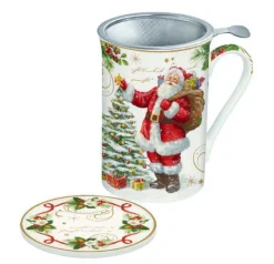 Easy Life Christmas Tableware: Fine China mug with lid and metal infuser
