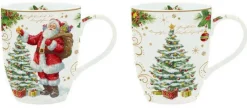 Easy Life Christmas Tableware: Set 2 assorted mugs in high quality Fine China