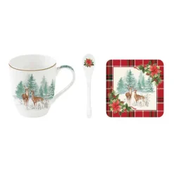 Easy Life Tableware Porcelain mug 350 ml w/spoon and cork coaster