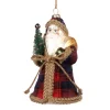 Goodwill Glass Fabric Tartan Santa Ornament TR 27114