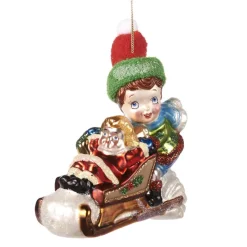 Goodwill Glass Kid with Sleigh Ornament TR 27002