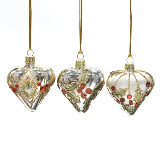 Goodwill Glass Mini Jewel Holly Heart Ornament 3 Assorted L 21728
