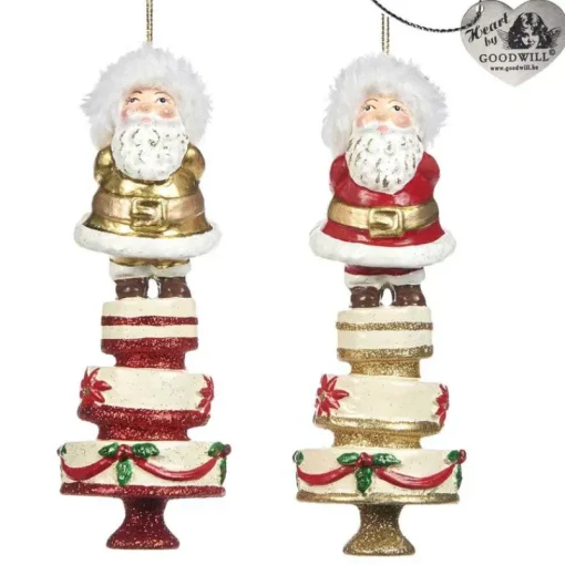 Goodwill Belgium Santa On Cake Ornament 2 Assorted B 94411