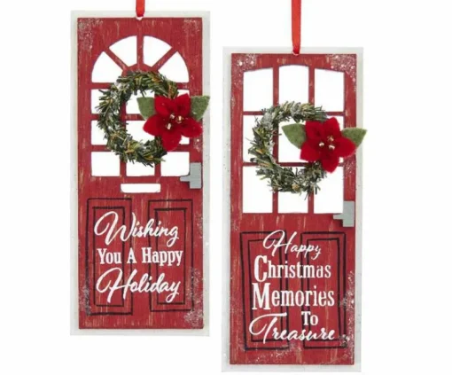 Kurt Adler G0197 Wooden Red Christmas Door Ornament2 Assorted