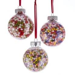 Kurt Adler NYC D3551 Clear Plastic Ball With Candy Ornaments, 3 Assorted