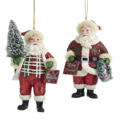 Kurt Adler NYC E0351 Classic Plaid Santa Ornaments, 2 Assorted