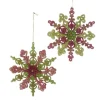 Kurt Adler NYC T2319 Red, Green and Gold Glitter Snowflake, 2 Assorted