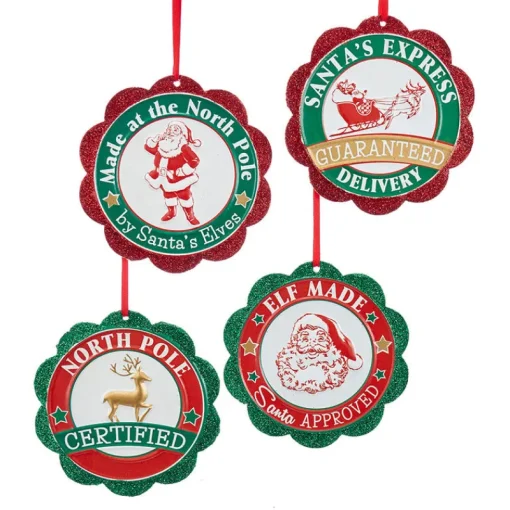 Kurt Adler Kurt S. Adler NYC C6884 Santa Seal Of Approval Ornament 4 Assorted