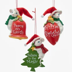 Kurt Adler Kurt S. Adler NYC T2195 Santa Mouse Ornament 3 Assorted