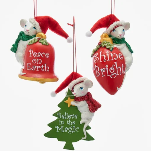 Kurt Adler Kurt S. Adler NYC T2195 Santa Mouse Ornament 3 Assorted