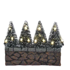 Luville Collectables Bristle trees on stone wall with white light battery operated 611187