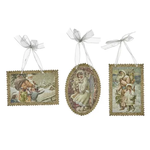 Goodwill Paper Santa Scene Postcard Ornament 3 Assorted TR 28585