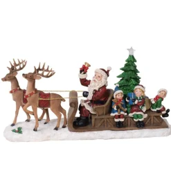 Willow Brooks Secret Christmas Santa on sleigh w/children and 2 reindeers